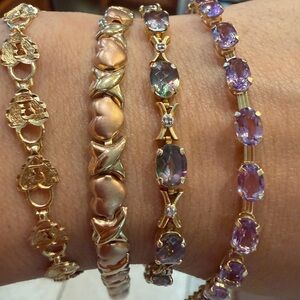 14K Yellow Gold Mystic Topaz & Diamond XO Bracelet Solid Gold 7.5” BEAUTIFUL !!!